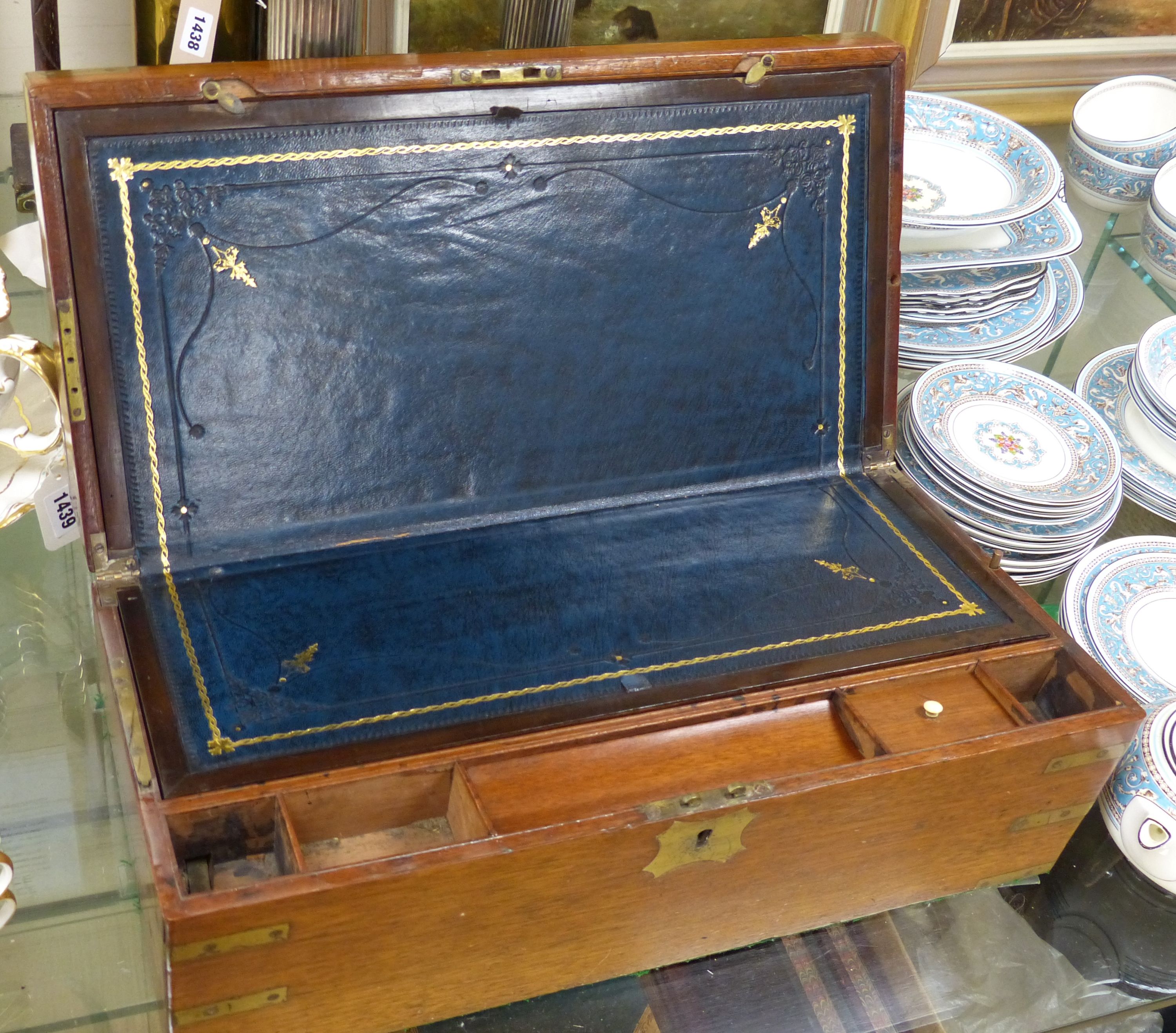 A Victorian brass mounted mahogany writing slope, with coromandel beading, 50cm